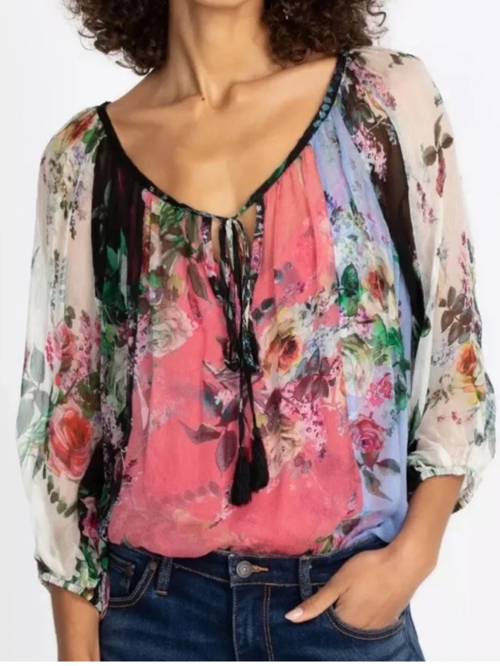 Johnny Was silk Floral Camisole with Sheer Multi-Color Overlay